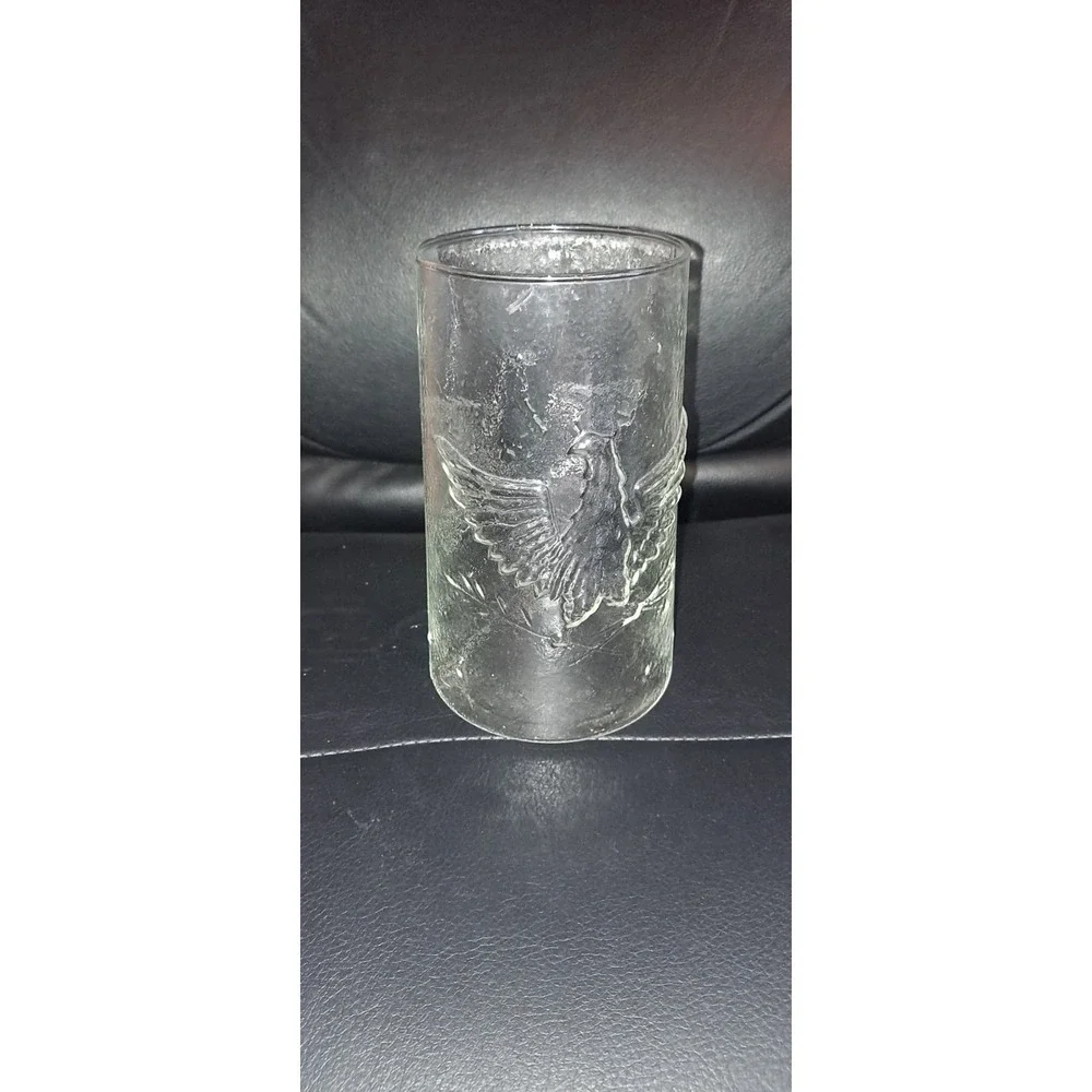 VTG Clear Embossed Glass American Eagle/Stars Jar 7